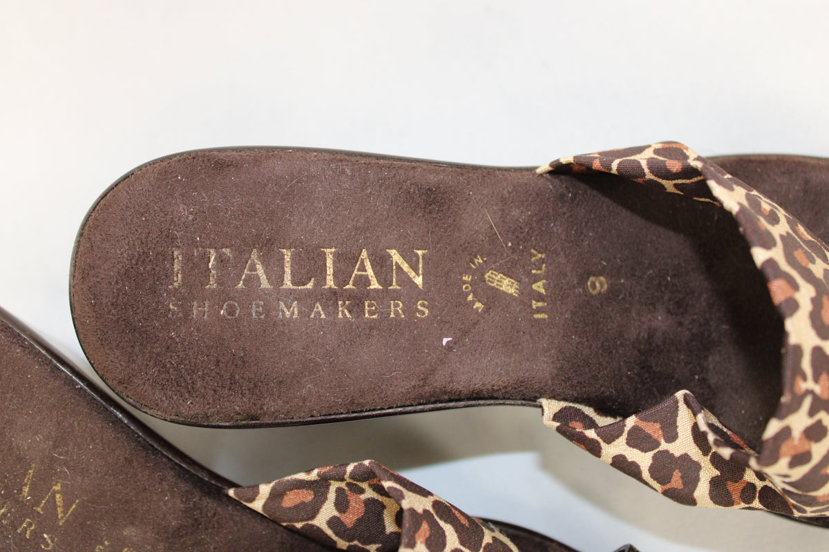 Italian Shoemakers Cheetah Print Open Toe Wedges, Brown, Women’s 8