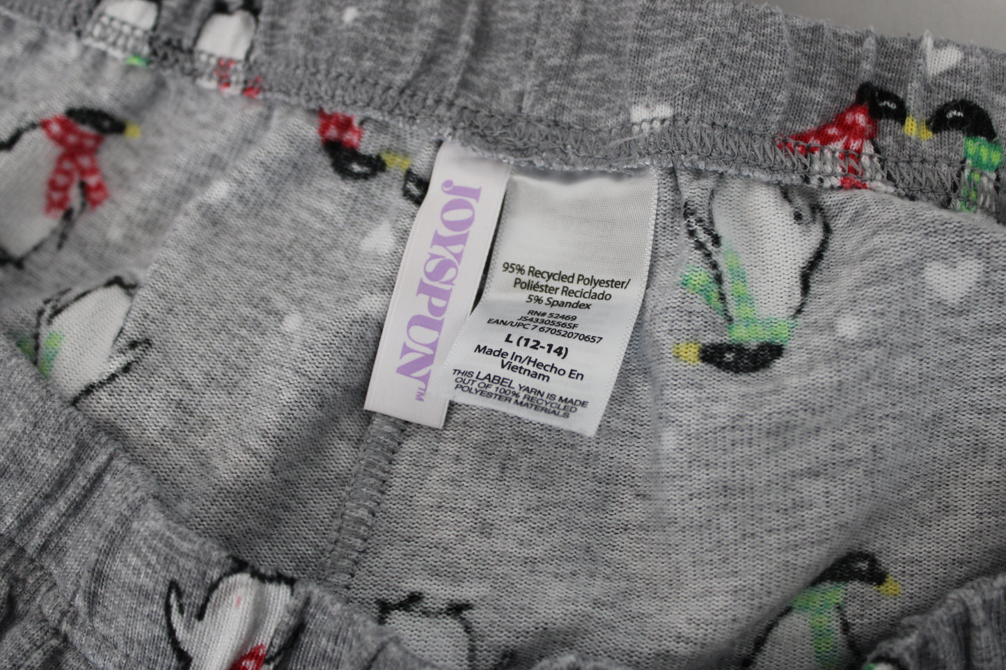 Joyspun Penguin Pajama Pants, Gray, Women’s L 12/14