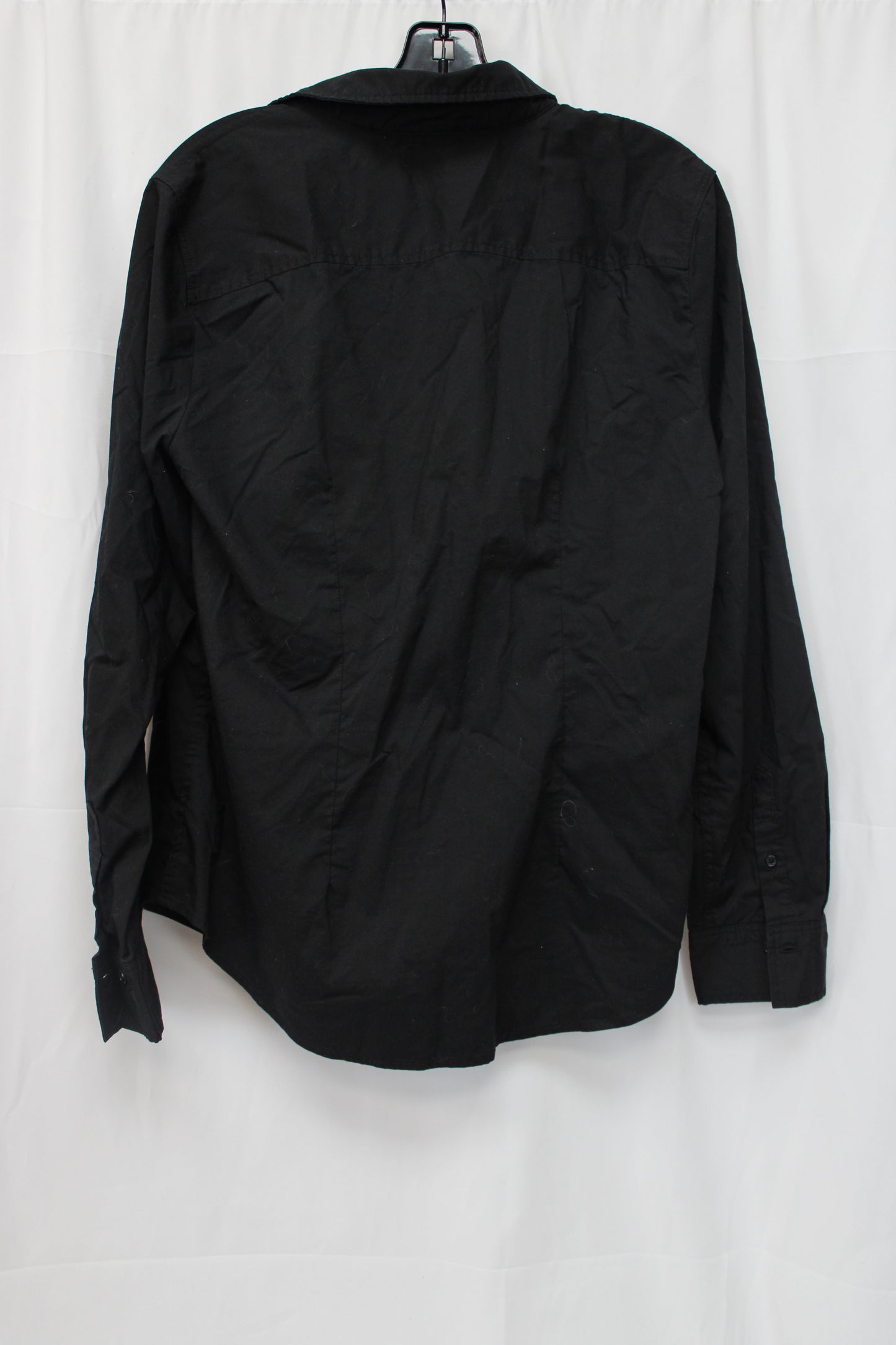 Time & Tru Long Sleeve Button Up Shirt, Black, Women’s L