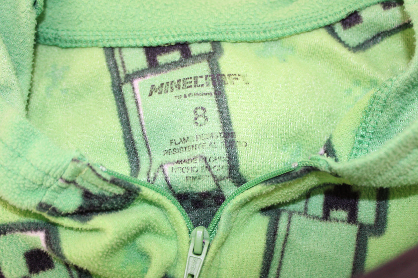 Minecraft Print Hooded Onesie, Green, Boys 8