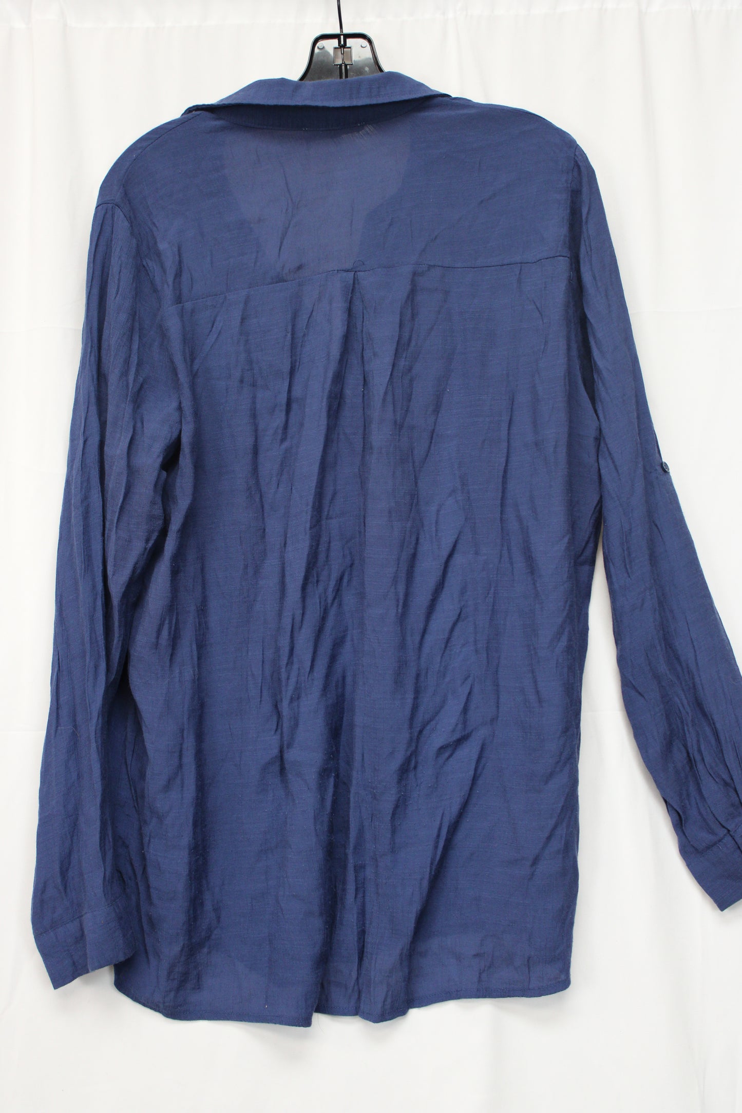 Sunburst Kiss Long Sleeve Button Up Blouse, Navy, Women’s XL