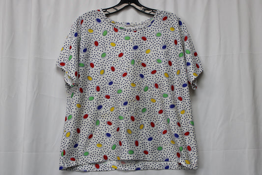 Women’s Short Sleeve Mulitcolor Patterned Shirt, White, Women’s L