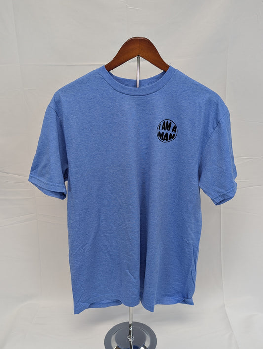 I Am Man Salute to Chief Standing Bear graphic t-shirt, blue, Youth S-XL