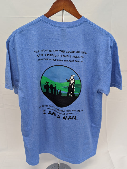 I Am Man Salute to Chief Standing Bear t-shirt, blue, Adult S-3XL