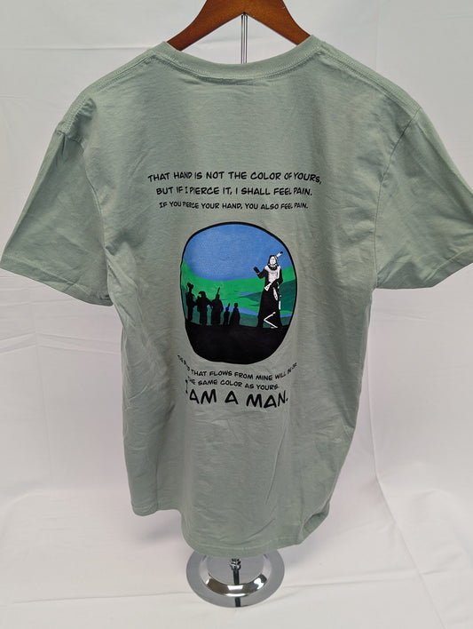 I Am Man Salute to Chief Standing Bear graphic t-shirt, olive, Youth S-XL