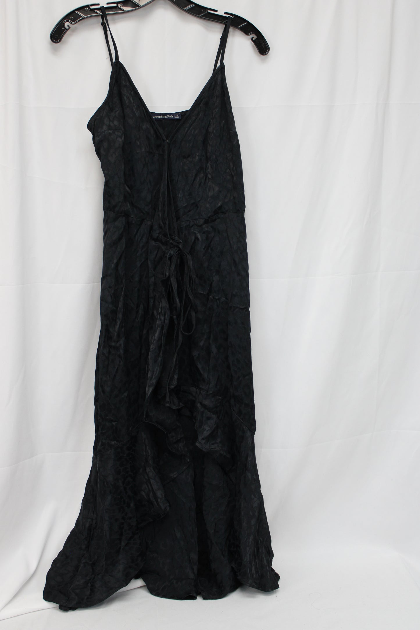 Abercrombie & Fitch Ruffled Leopard Print Spaghetti Strap Dress, Black, Women’s S