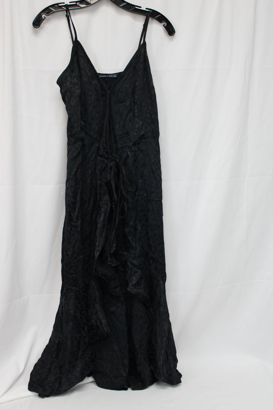 Abercrombie & Fitch Ruffled Leopard Print Spaghetti Strap Dress, Black, Women’s S