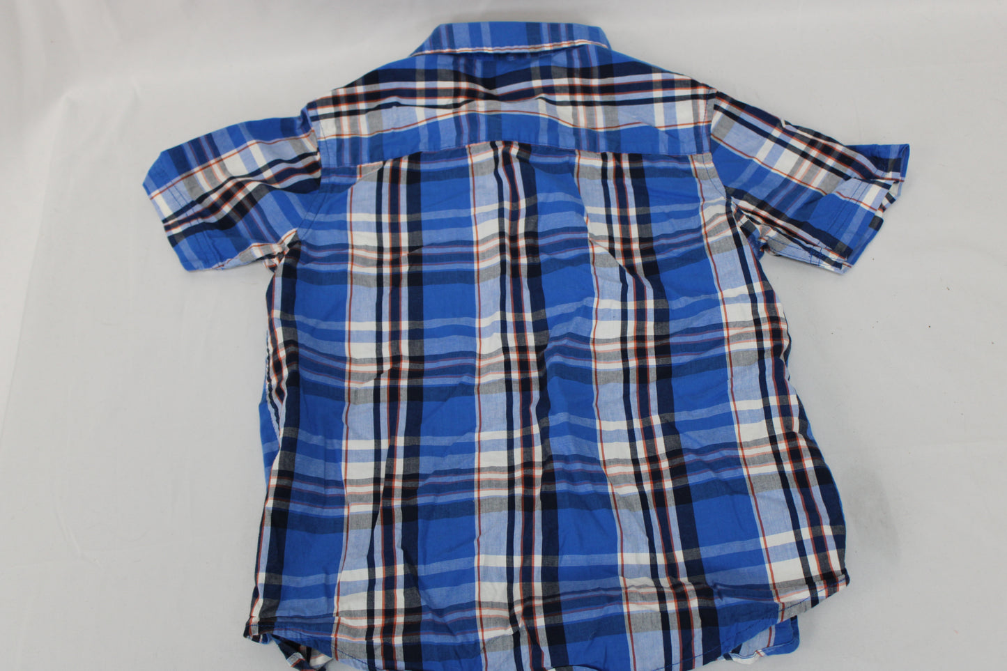 Wonder Nation Short Sleeve Plaid Button Up, Blue, Youth M (8)