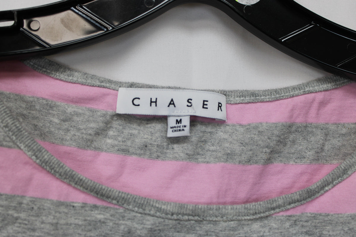 Chaser Stripped Tank Top, Pink/Gray, Women’s M