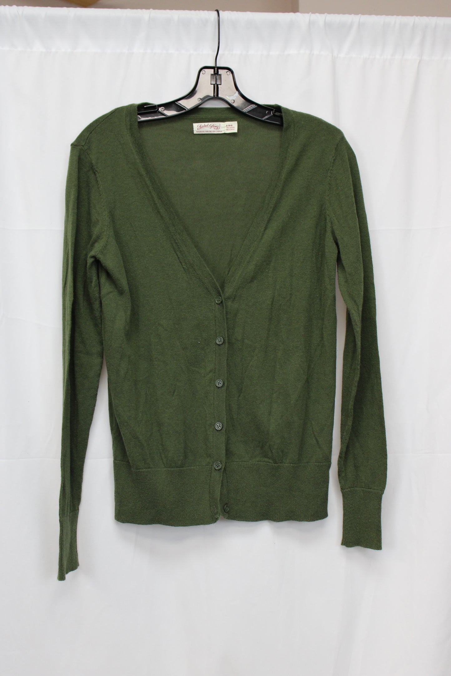 Faded Glory Button Up Cardigan, Green, Women’s S