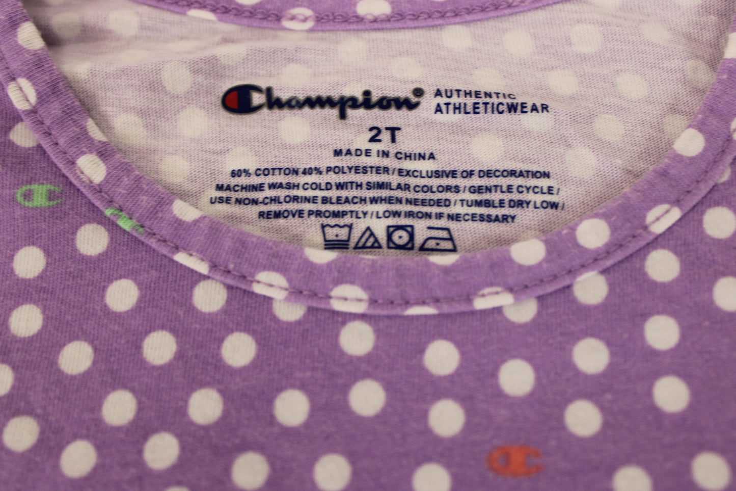 Champion Polka Dot Short Sleeve Shirt, Purple, Girls 2T