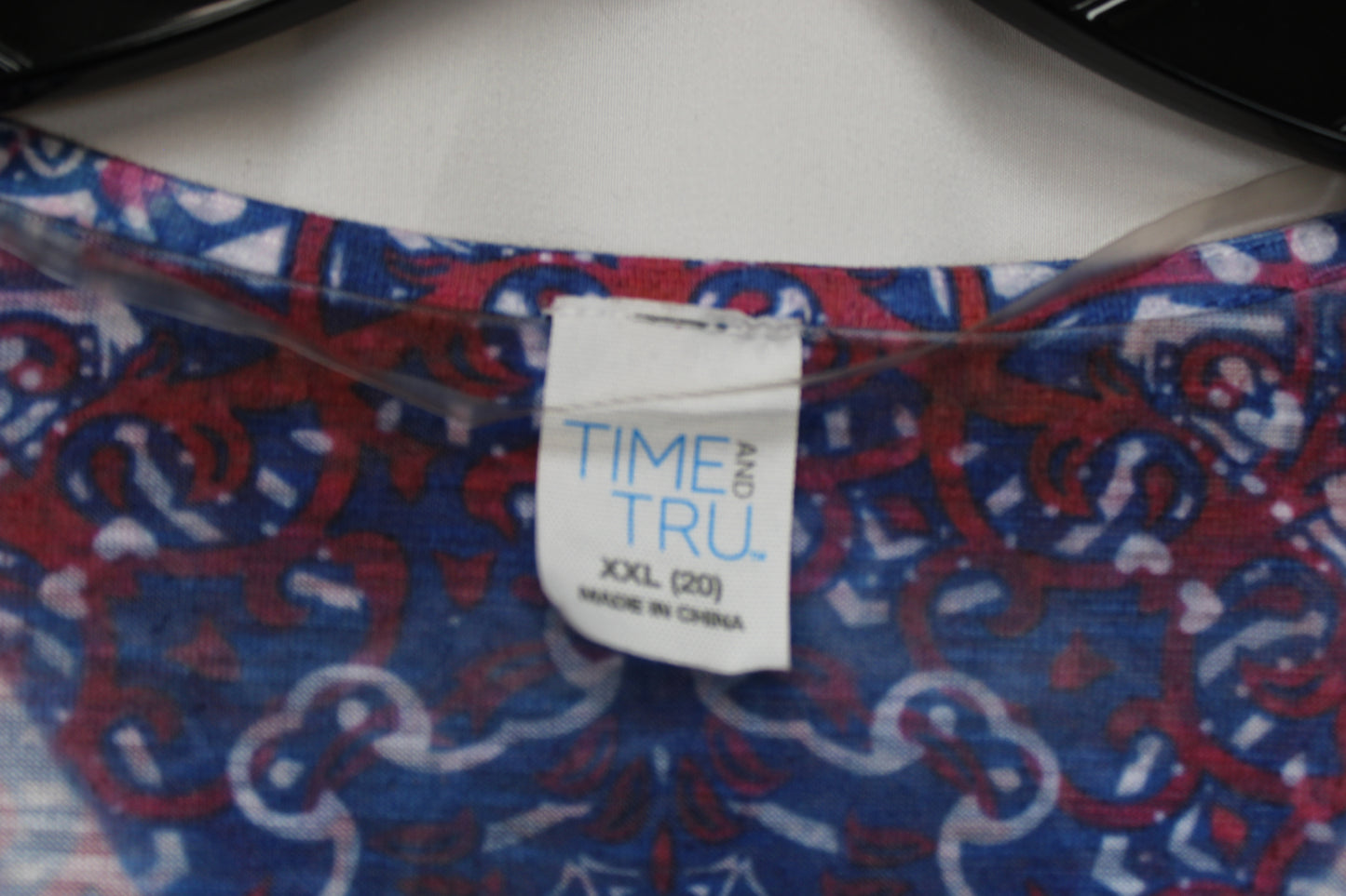 Time & Tru Short Sleeve Patterned Shirt, Blue, Women’s XXL