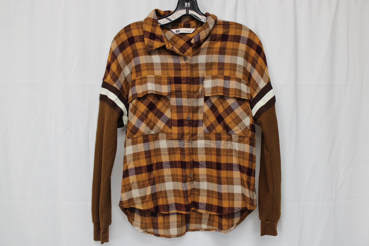 SO Long Sleeve Flannel, Orange/Brown, Women’s S