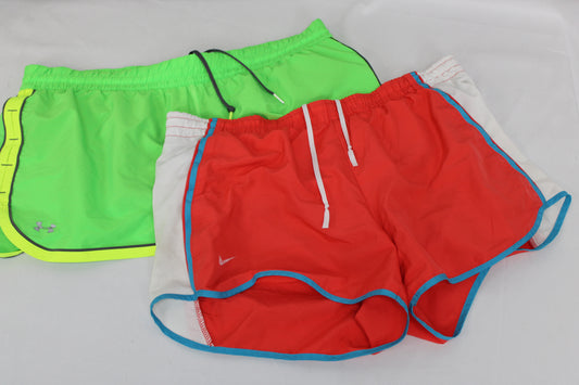 Nike/Under Amour Athletic Shorts Bundle(2), Green/Coral, Women’s L