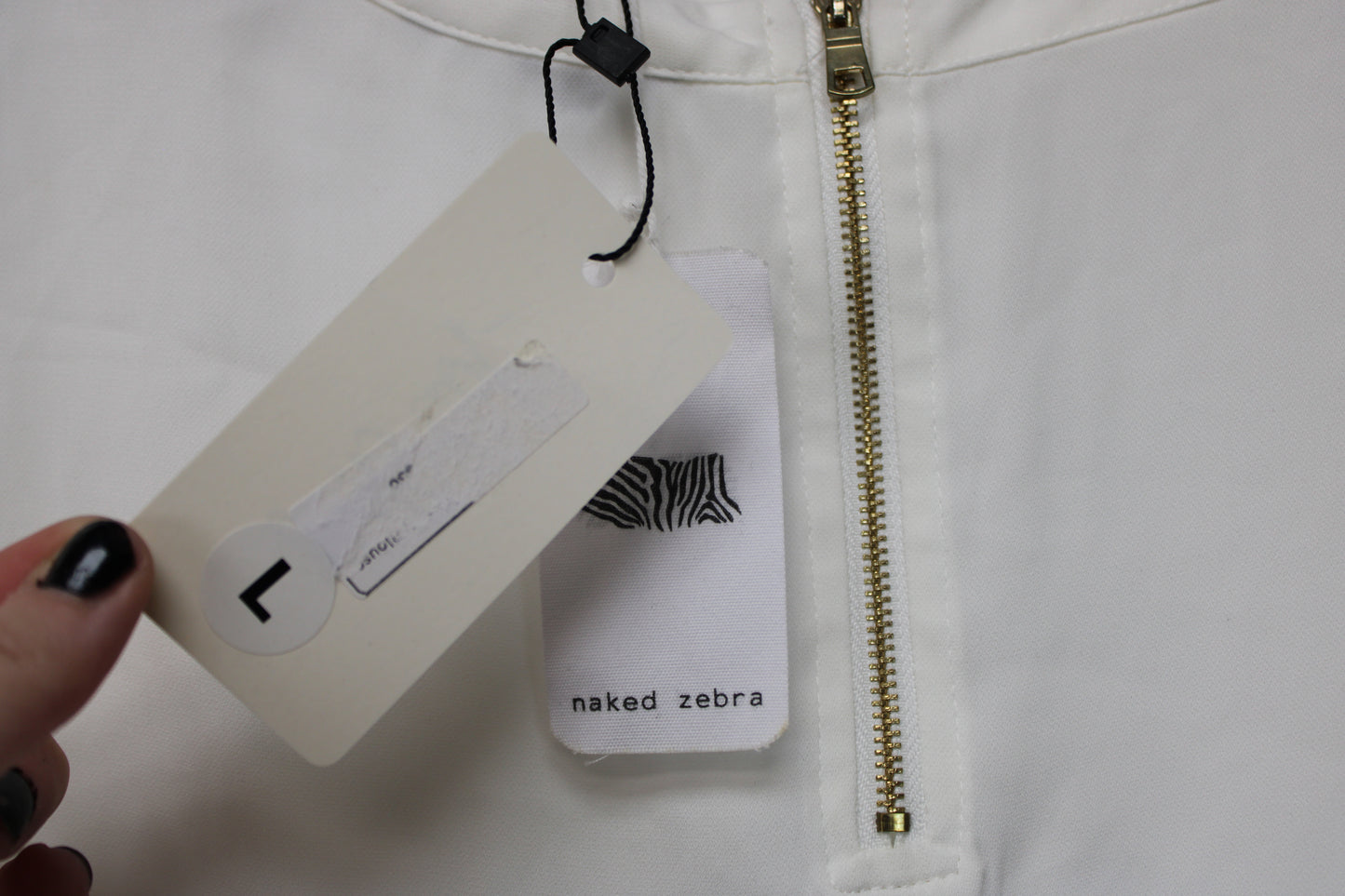 Naked Zebra Short Sleeve Blouse, White, Women’s L