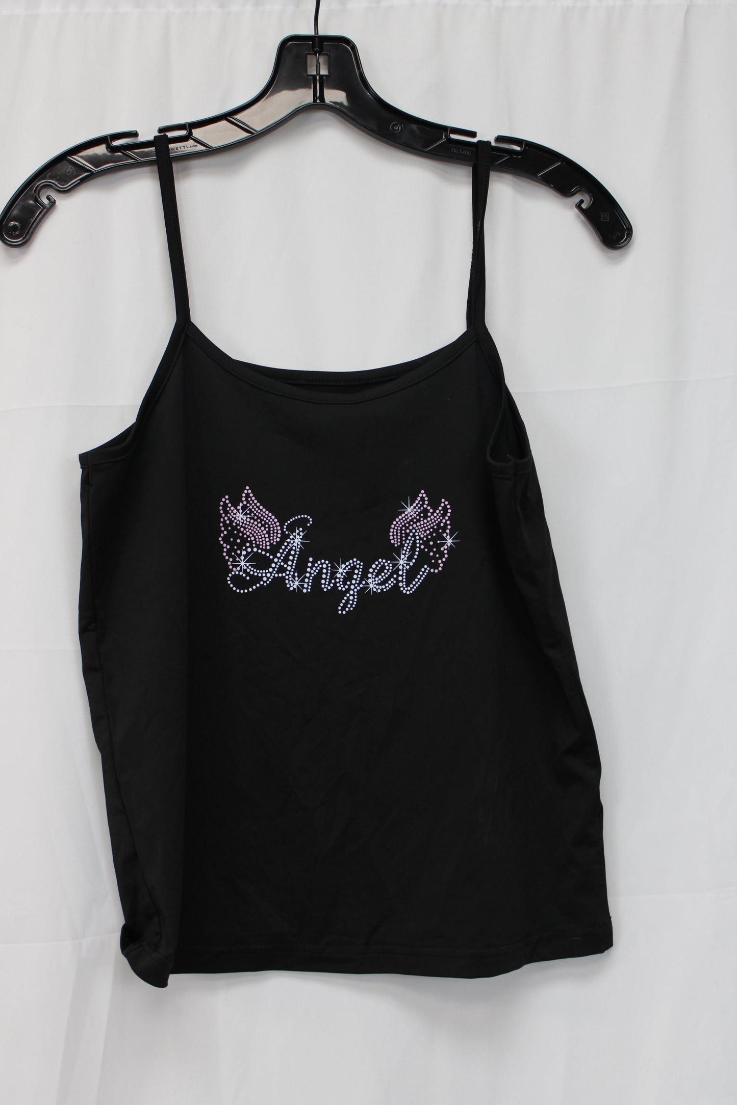 Women’s Angel Spaghetti Strap Tank Top, Black, M