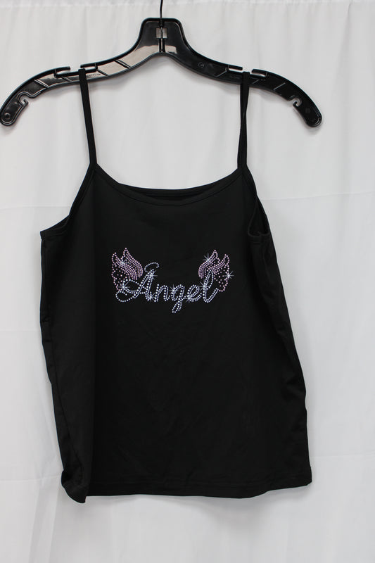 Women’s Angel Spaghetti Strap Tank Top, Black, M