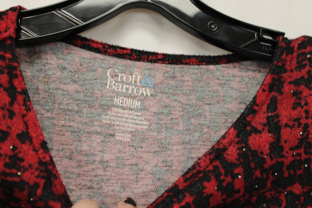 Croft & Barrow Patterned Quarter Length Shirt, Red, Women’s M