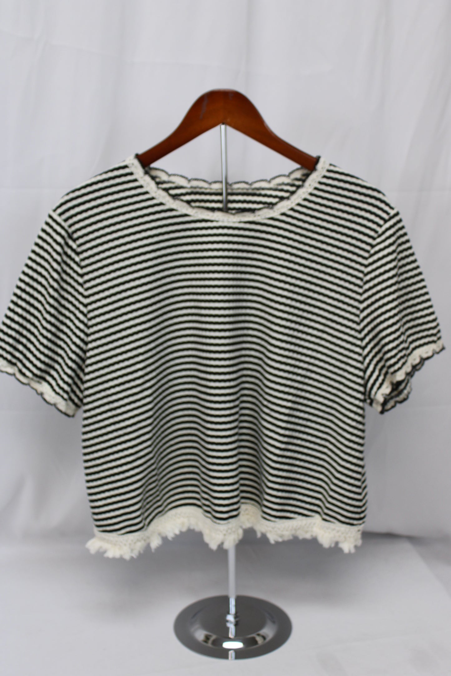 SHIEN Short Sleeve Striped Cropped Top, Black/White, Women’s XL