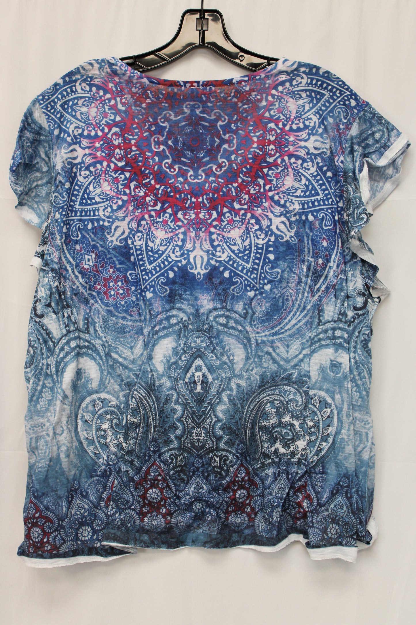 Time & Tru Short Sleeve Patterned Shirt, Blue, Women’s XXL