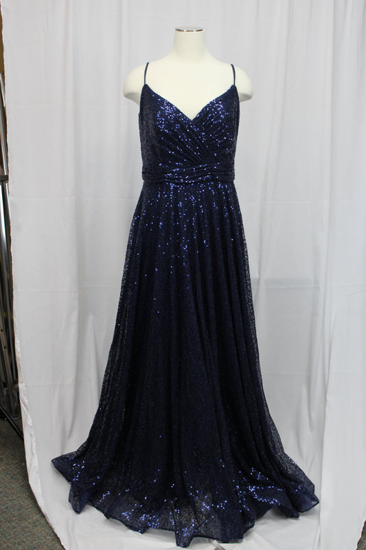 La Femme Sleeveless Sequin V-Neck Dress, Blue, Women’s XL