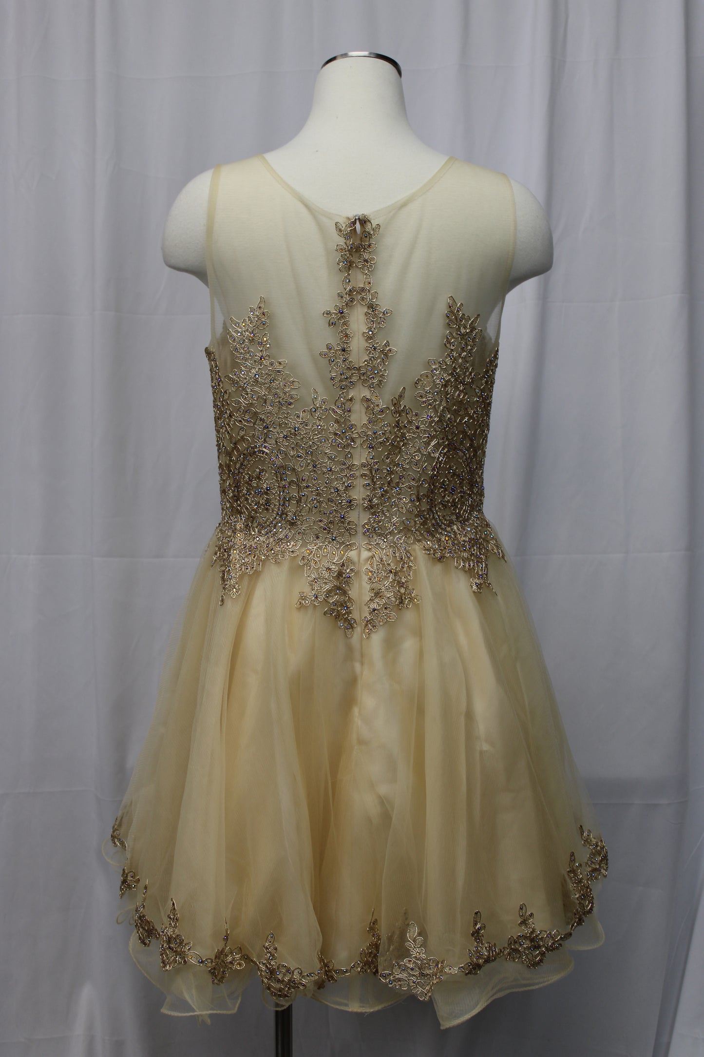 Lenovia Applique Short Sleeveless A-line Dress, Gold, Women’s XL