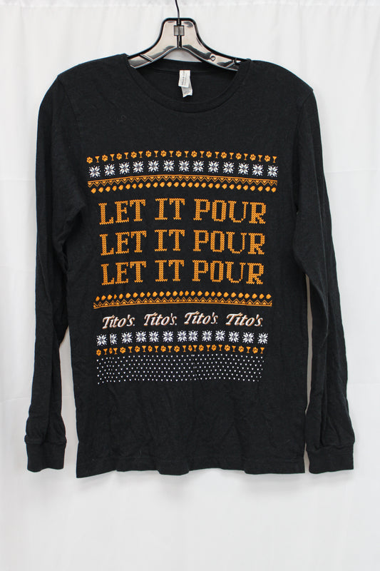 Bella & Canvas Tito’s Let it Pour Holiday Long Sleeve Shirt, Black, Men’s S