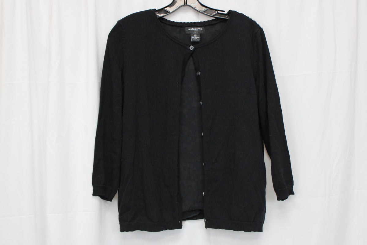 Liz Claiborne Textured Cardigan, Black, Women’s Petite M