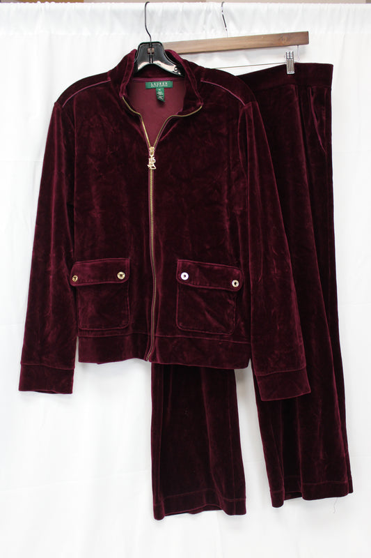 Ralph Lauren Velvet Two Piece Jumpsuit, Red, Women’s XL