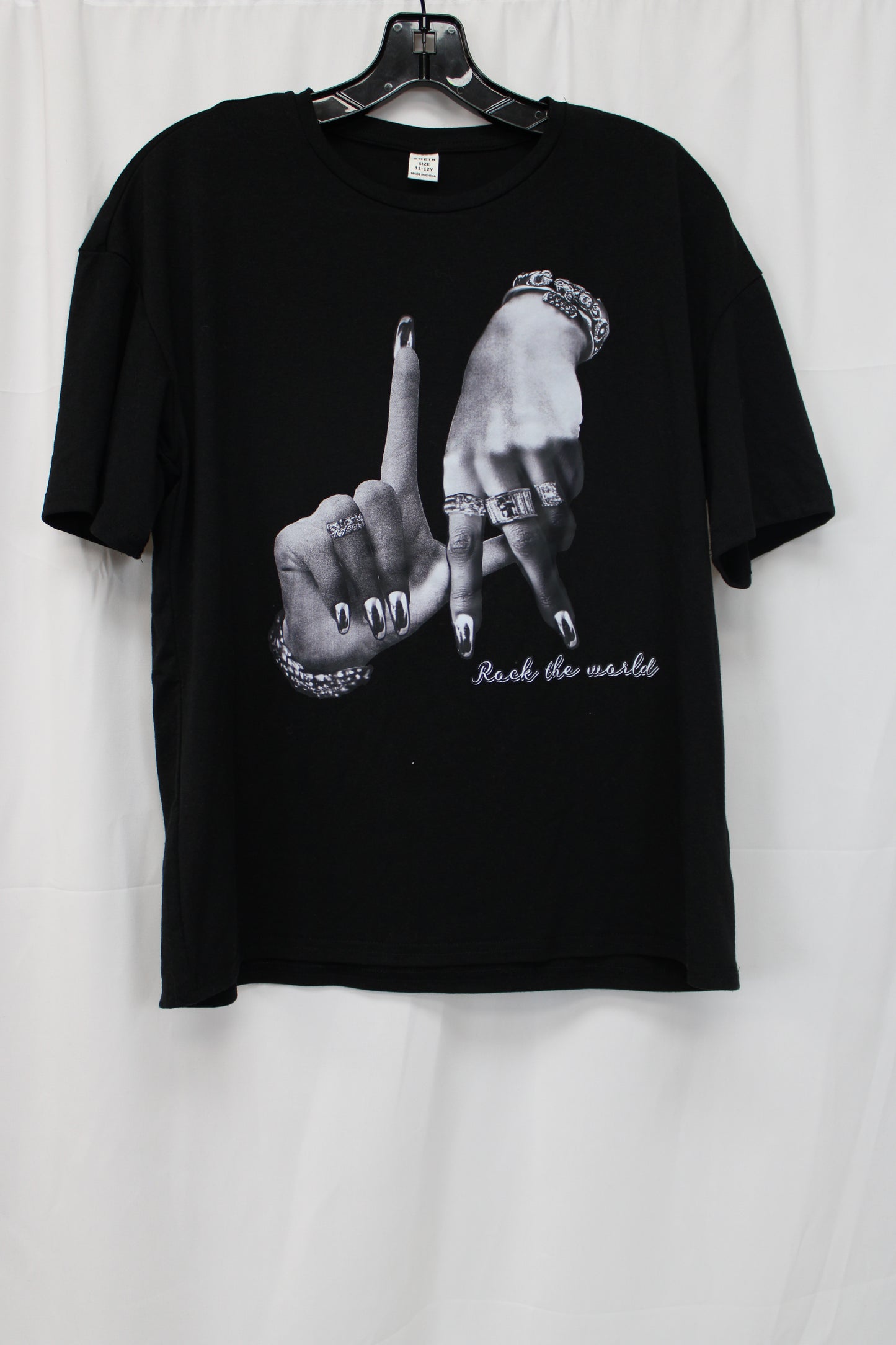 SHIEN LA Rock the World Short Sleeve Shirt, Black, Girls 11/12