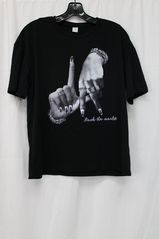 SHIEN LA Rock the World Short Sleeve Shirt, Black, Girls 11/12