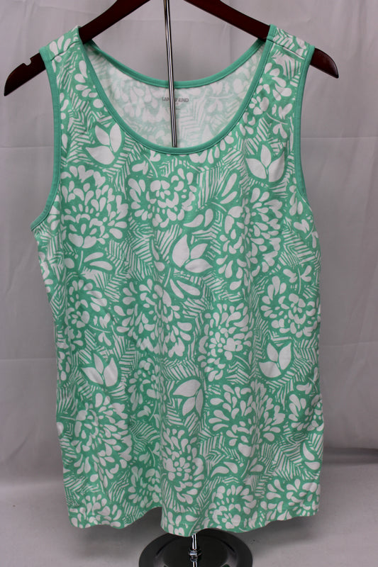 Land’s End Floral Tank Top, Green/White, Women’s XL