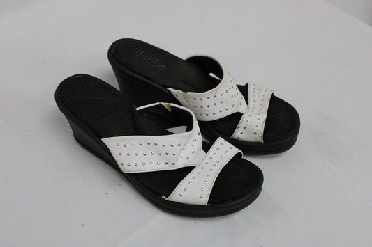 Skechers Open Toe Wedge Sandals, White/Black, Women’s 8