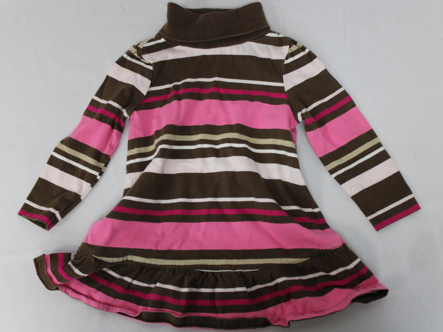 Old Navy Long Sleeve Turtle Neck Striped Dress, Brown/Pink, Infant 12-18M