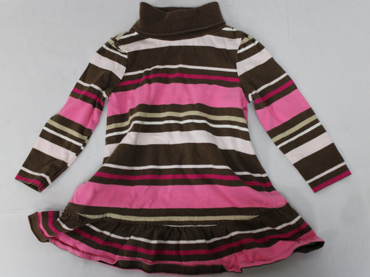Old Navy Long Sleeve Turtle Neck Striped Dress, Brown/Pink, Infant 12-18M