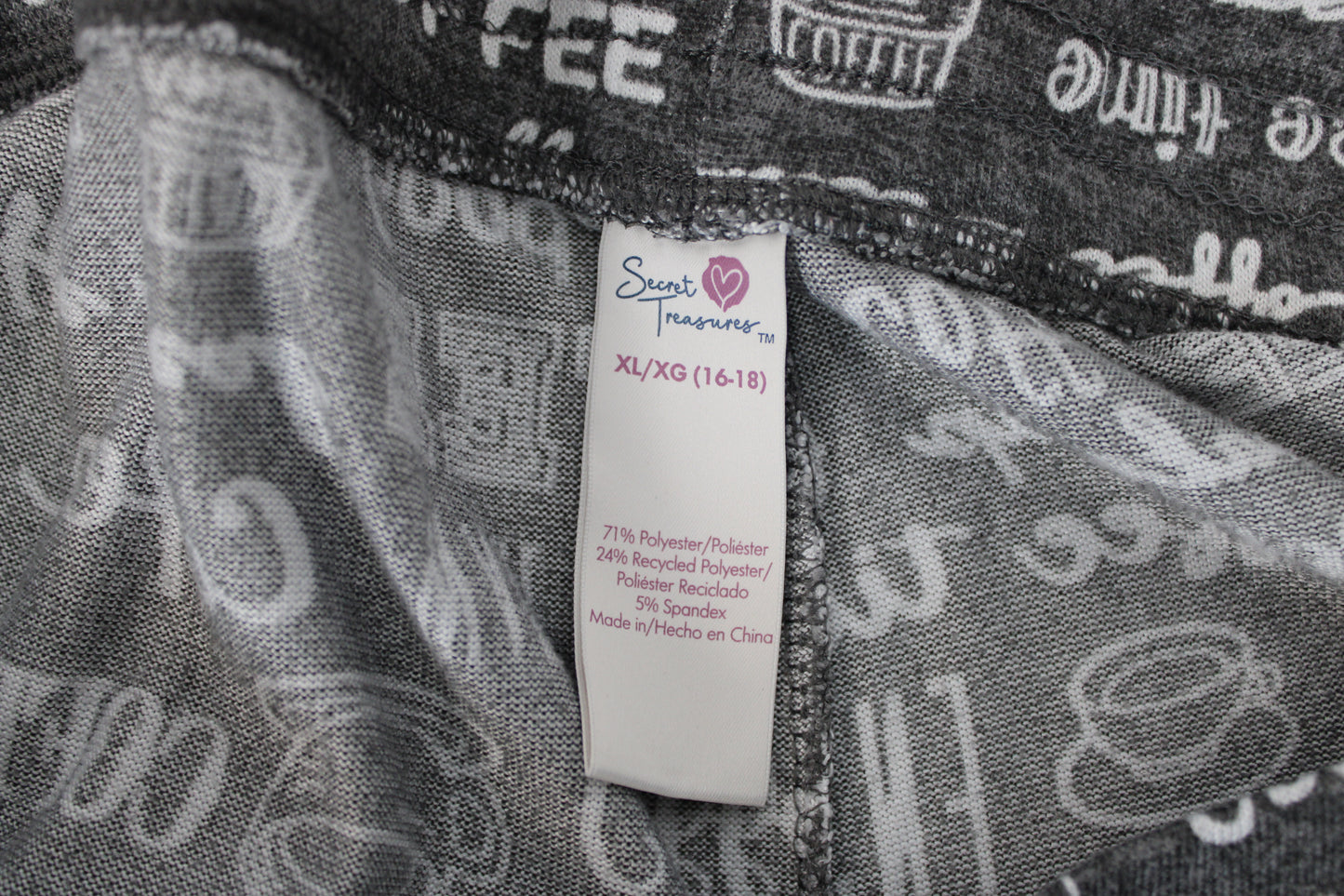 Secret Treasures Coffee Pajama Pants, Gray, Women’s XL