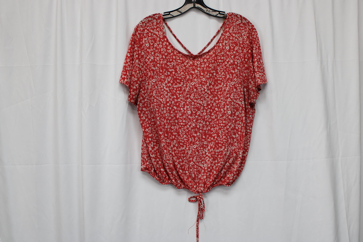 Women’s Floral Short Sleeve Blouse, Red, Women’s XL