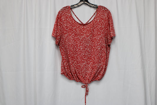 Women’s Floral Short Sleeve Blouse, Red, Women’s XL