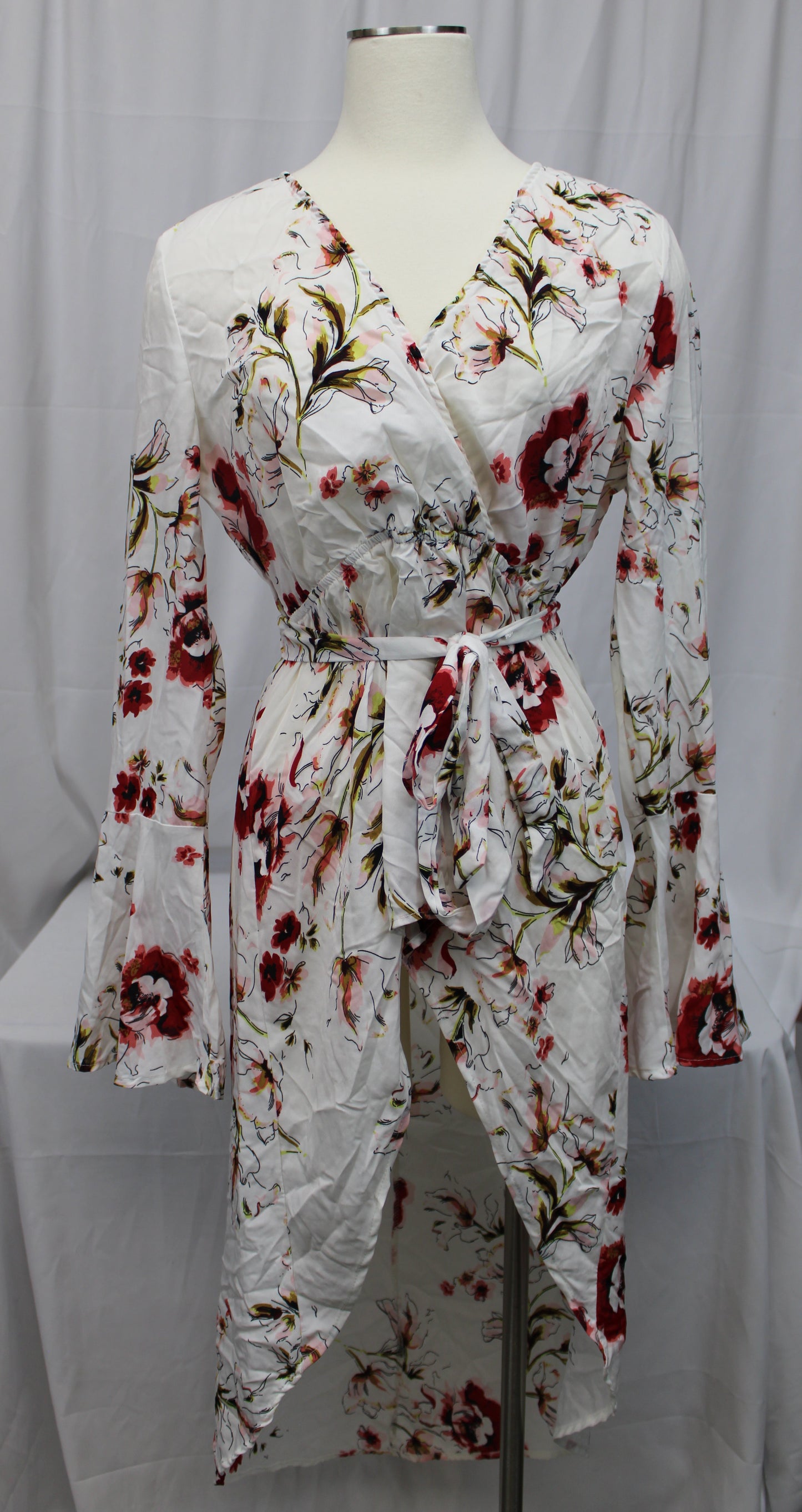 Ying Cai Long Sleeve Floral Dress, White, Women’s XL
