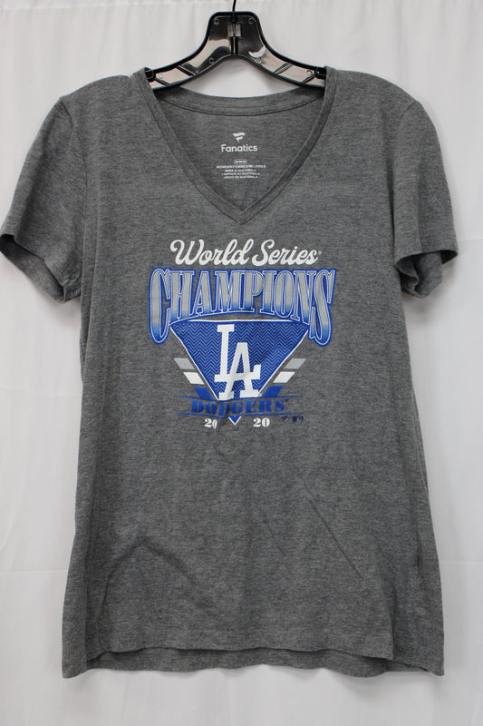 Fanatics LA Dodgers World Series Short Sleeve Shirt, Gray, Women’s M
