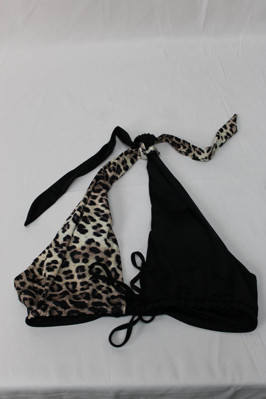 Cheetah Print Tie Front Swimsuit Top, Cheetah/Black, Women’s Large