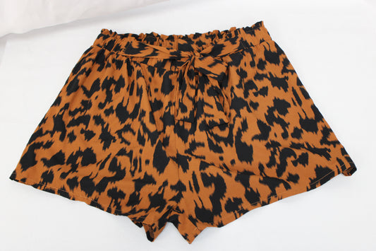 SHIEN Curve Leopard Print Tie Shorts, Brown, Women’s XL
