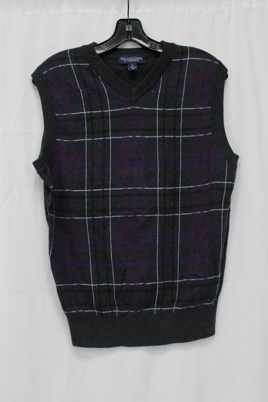 Round Tree & Yorke Plaid Sweater Vest, Purple/Gray, Men’s S