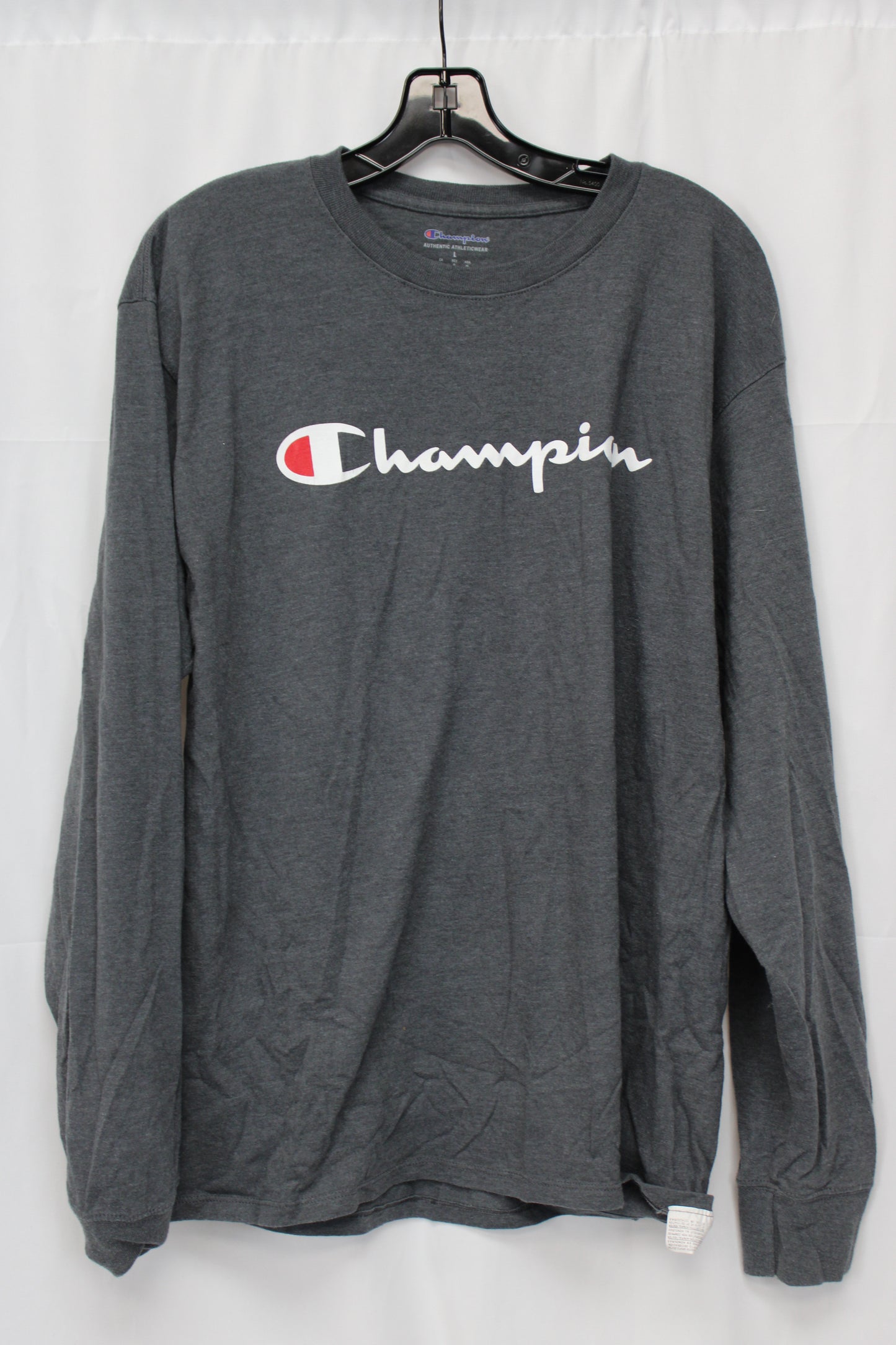 Champion Long Sleeve T-Shirt, Gray, Men’s L