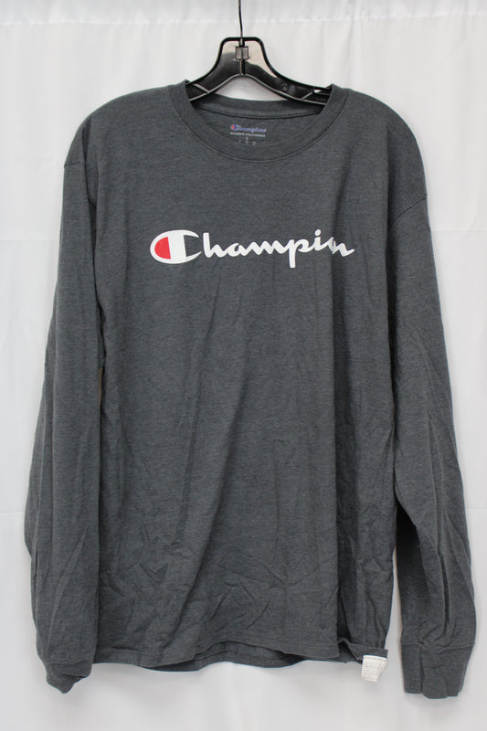 Champion Long Sleeve T-Shirt, Gray, Men’s L