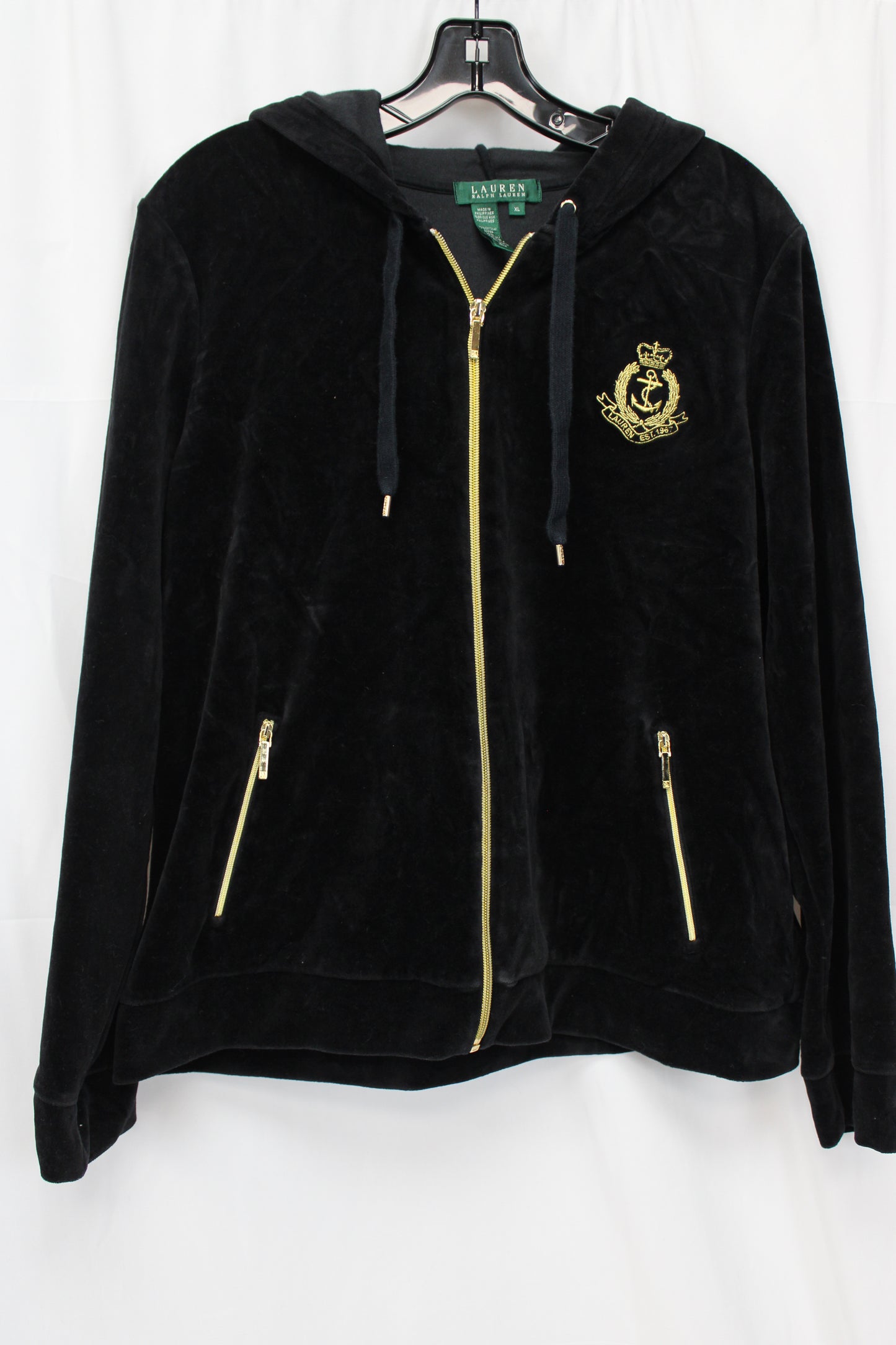 Ralph Lauren Velvet Zip Up Jacket, Black, Women’s XL