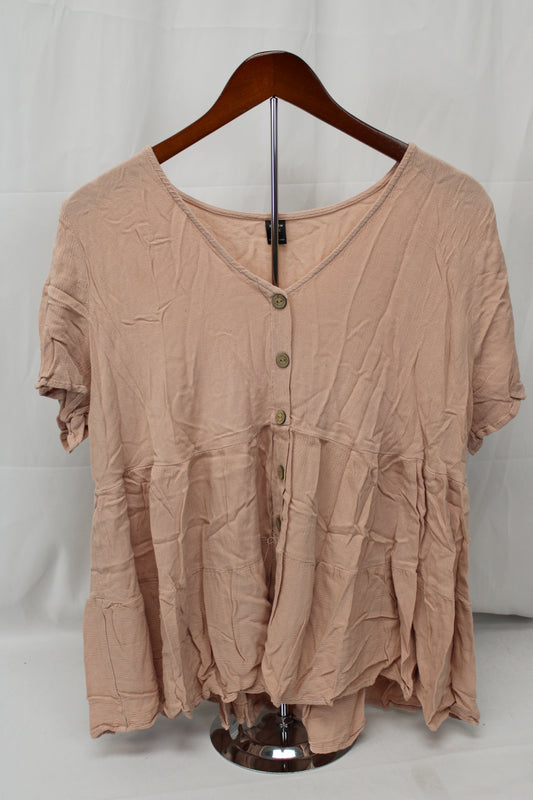 SHIEN Short Sleeve Buttoned Blouse, Pink, Women’s XXL