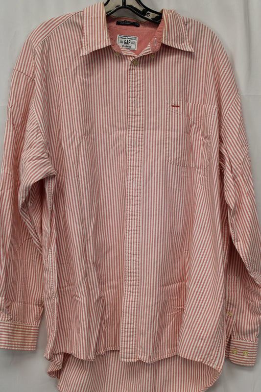 Gap Oxford Striped Long Sleeve Button Up, Pink/White, Men’s XL