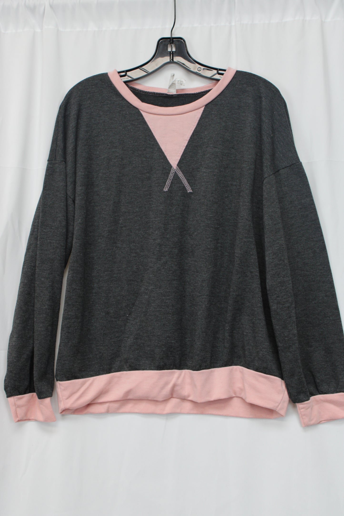 Women’s Long Sleeve Pajama Top, Gray/Pink, Women’s L