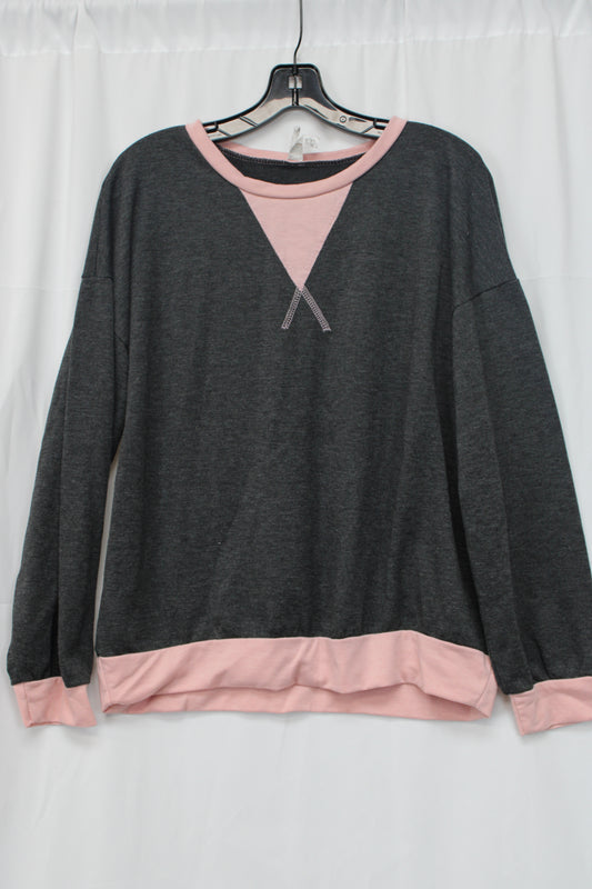 Women’s Long Sleeve Pajama Top, Gray/Pink, Women’s L